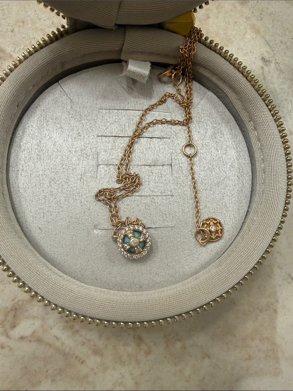 Gold-Tone Turquoise & White Crystal Floral Pendant Necklace
